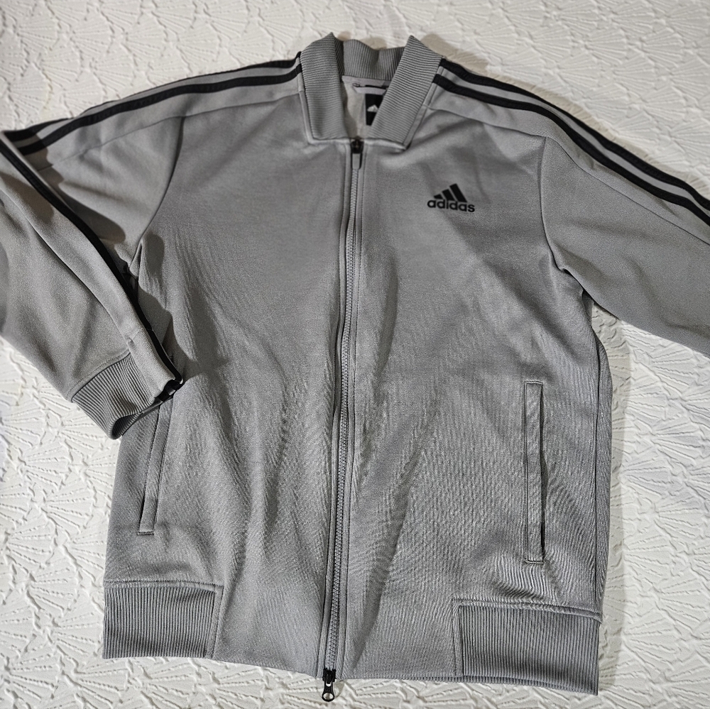 Adidas Gray Track Jacket with Black Stripes Size Large